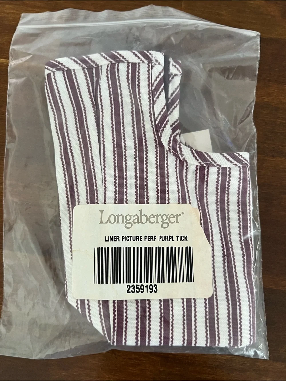 Longaberger Purple Ticking Basket Liner for Picture Perfect Basket